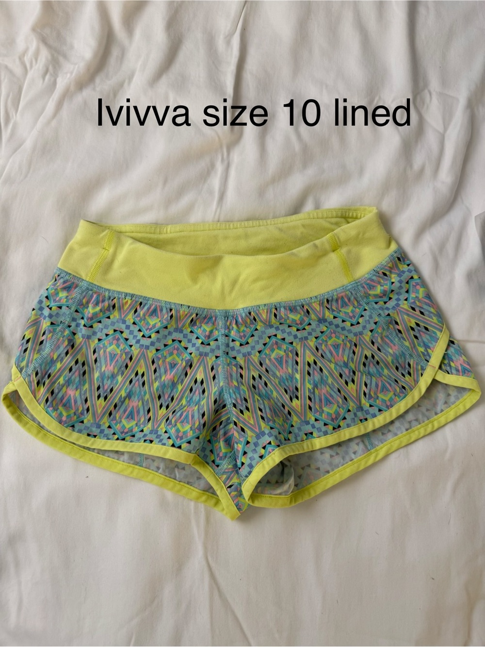 Ivivva Neon Yellow Geo-Print Lined Girls' Running Shorts